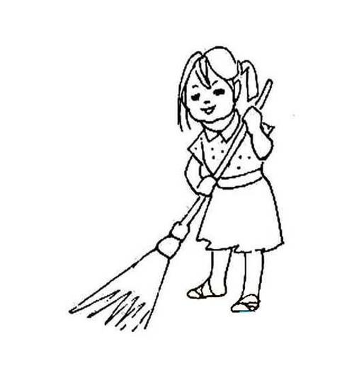 五一劳动节做家务打扫卫生的小女孩简笔画图片